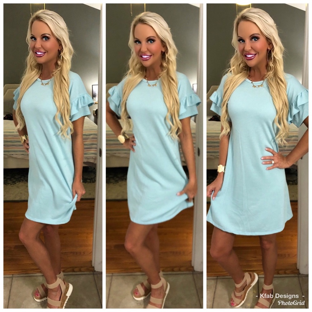 💕LAST 1! Baby Blue Ruffle Sleeve Tunic Dress! - Picture 3 of 4